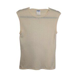 Chanel Vintage Cashmere Tank Top Sweater Pale Yellow Cream CC Logo Size S RARE